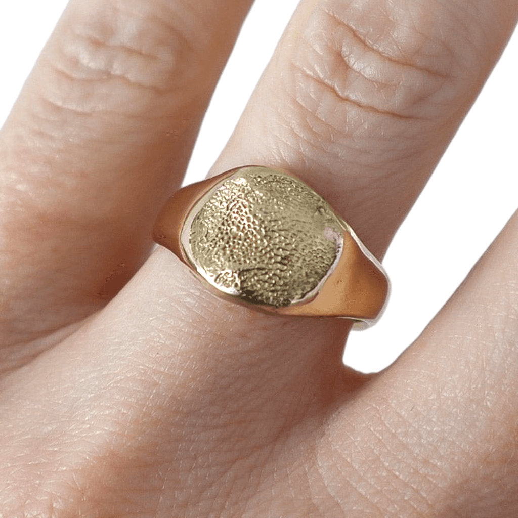 Gold signet ring cast with a captured fingerprint